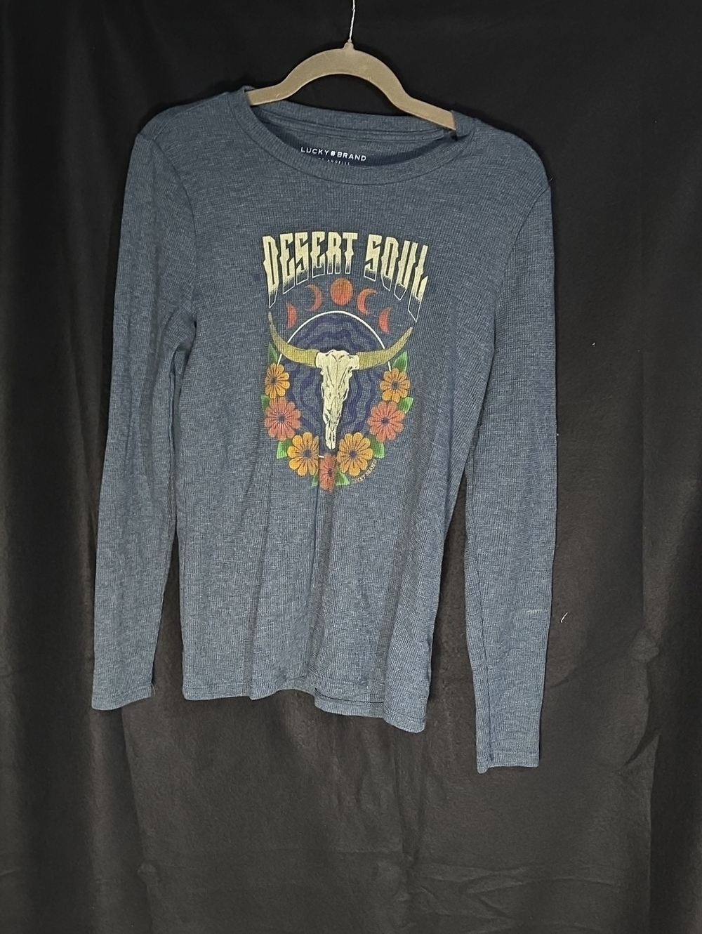 Lucky Brand Heather Blue 'Desert Soul' Skull & Floral Long Sleeve Tee